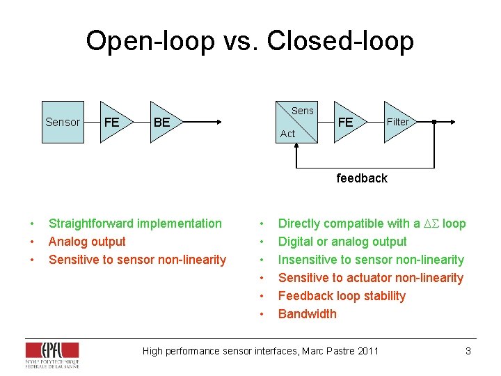 Open-loop vs. Closed-loop Sensor FE Sens BE Act FE Filter feedback • • • Open-loop vs. Closed-loop Sensor FE Sens BE Act FE Filter feedback • • •