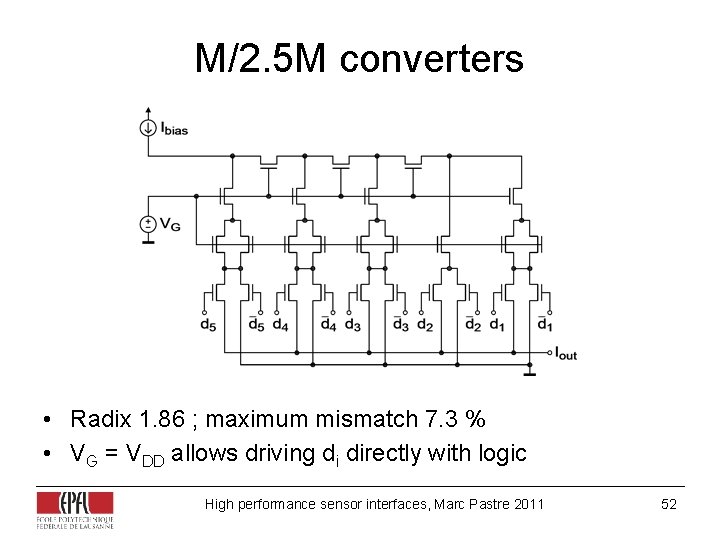M/2. 5 M converters • Radix 1. 86 ; maximum mismatch 7. 3 % M/2. 5 M converters • Radix 1. 86 ; maximum mismatch 7. 3 %