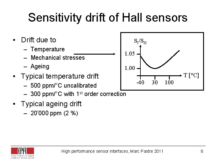 Sensitivity drift of Hall sensors • Drift due to SI/SI 0 – Temperature – Sensitivity drift of Hall sensors • Drift due to SI/SI 0 – Temperature –