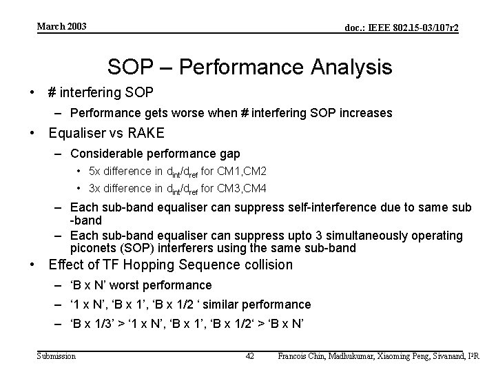 March 2003 doc. : IEEE 802. 15 -03/107 r 2 SOP – Performance Analysis