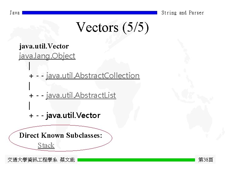 Java String and Parser Vectors (5/5) java. util. Vector java. lang. Object | +