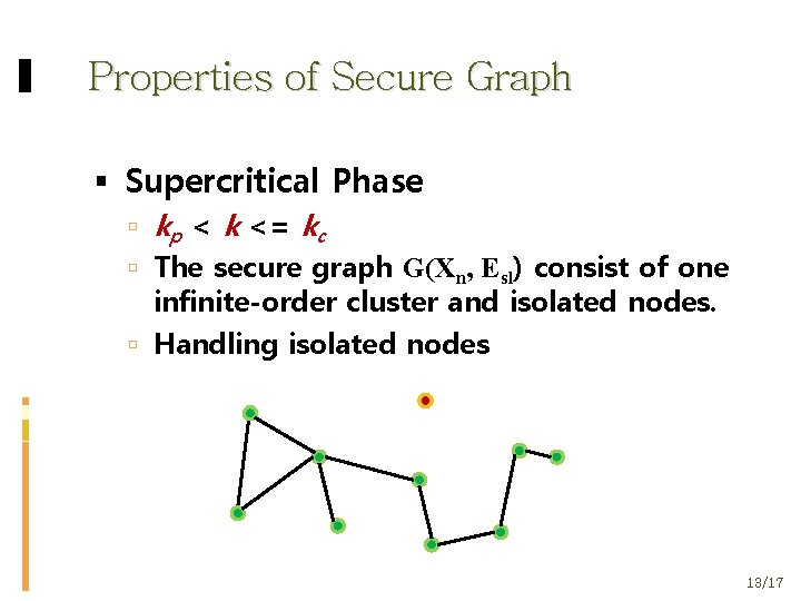 Properties of Secure Graph Supercritical Phase kp < k <= kc The secure graph