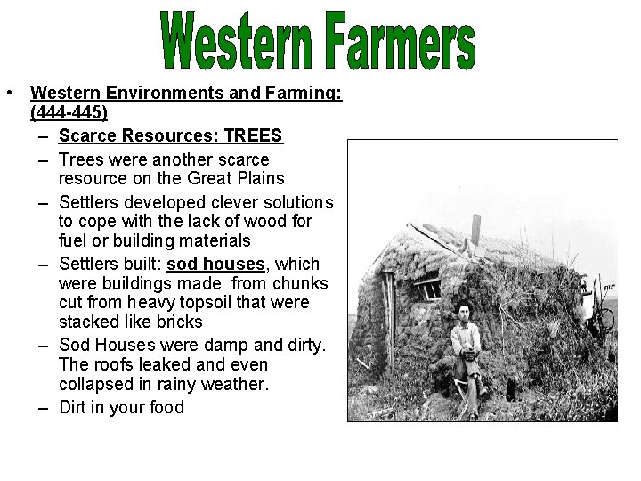  • Western Environments and Farming: (444 -445) – Scarce Resources: TREES – Trees