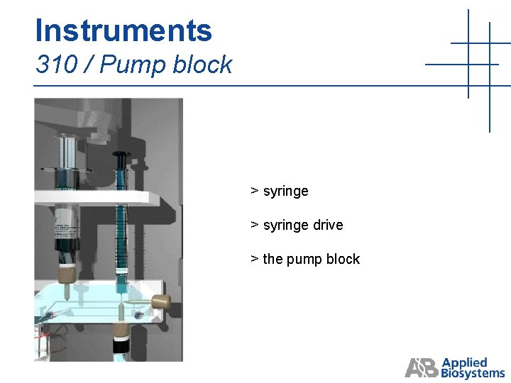 Instruments 310 / Pump block > syringe drive > the pump block Instruments 310 / Pump block > syringe drive > the pump block
