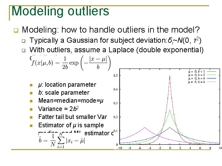 Modeling outliers q Modeling: how to handle outliers in the model? q q Typically