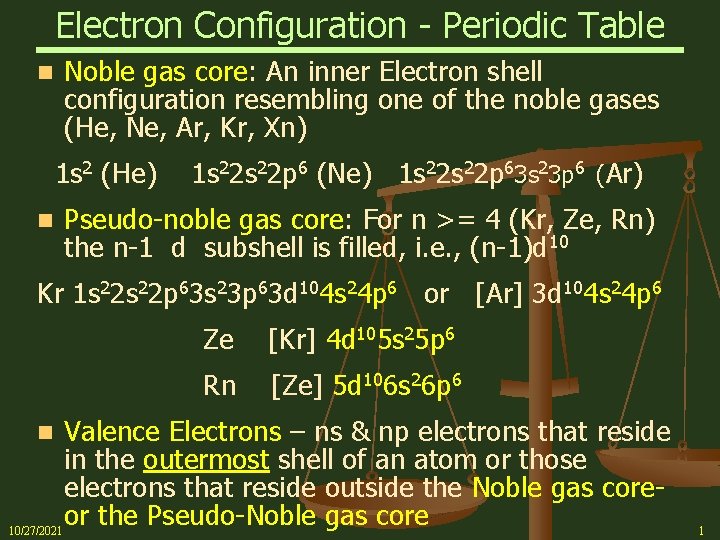 Electron Configuration - Periodic Table n Noble gas core: An inner Electron shell configuration