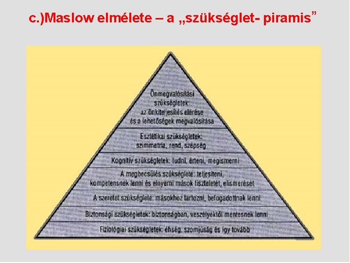 c. )Maslow elmélete – a „szükséglet- piramis” 