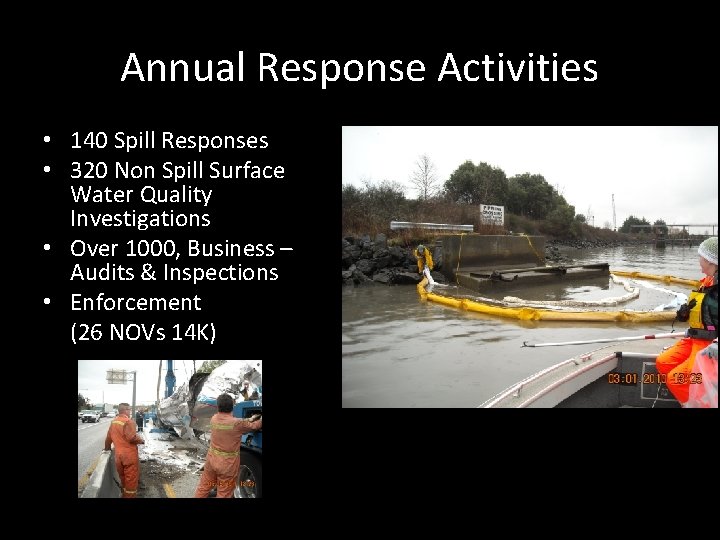 Annual Response Activities • 140 Spill Responses • 320 Non Spill Surface Water Quality