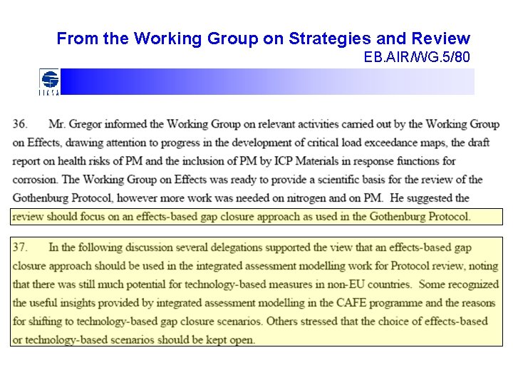 From the Working Group on Strategies and Review EB. AIR/WG. 5/80 