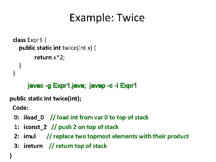 Example: Twice class Expr 1 { public static int twice(int x) { return x*2; Example: Twice class Expr 1 { public static int twice(int x) { return x*2;