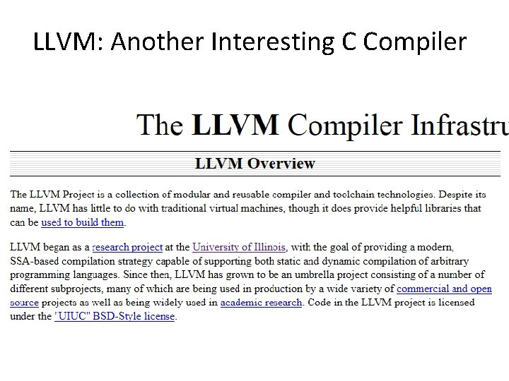 LLVM: Another Interesting C Compiler LLVM: Another Interesting C Compiler