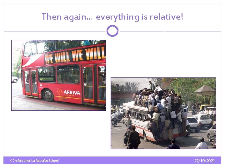 Then again. . . everything is relative! K Christopher La Retraite School 27/10/2021 Then again. . . everything is relative! K Christopher La Retraite School 27/10/2021