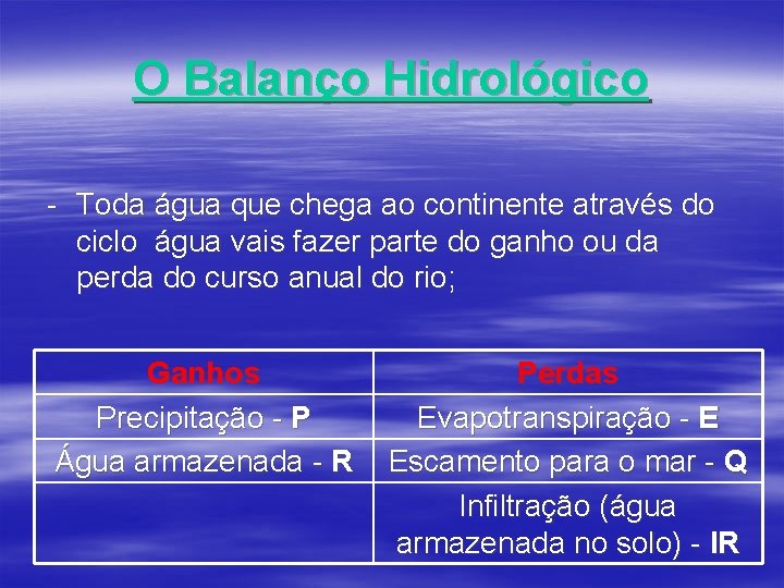O Balanço Hidrológico - Toda água que chega ao continente através do ciclo água