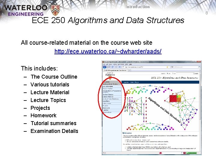 Introduction 8 ECE 250 Algorithms and Data Structures All course-related material on the course