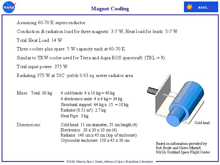 Magnet Cooling Assuming 60 -70 K superconductor Conduction & radiation load for three magnets: