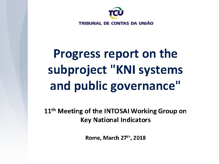 Progress report on the subproject "KNI systems and public governance" 11 th Meeting of