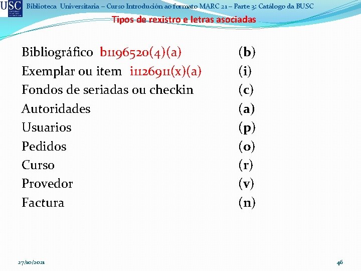 Biblioteca Universitaria – Curso Introdución ao formato MARC 21 – Parte 3: Catálogo da