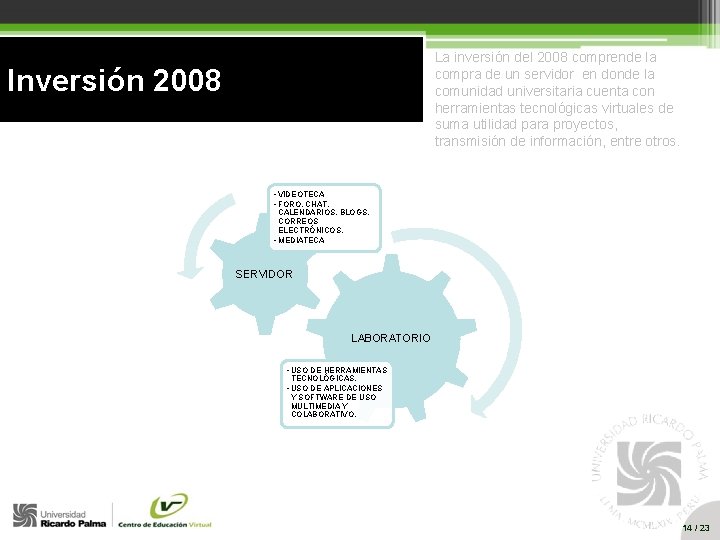 La inversión del 2008 comprende la compra de un servidor en donde la comunidad