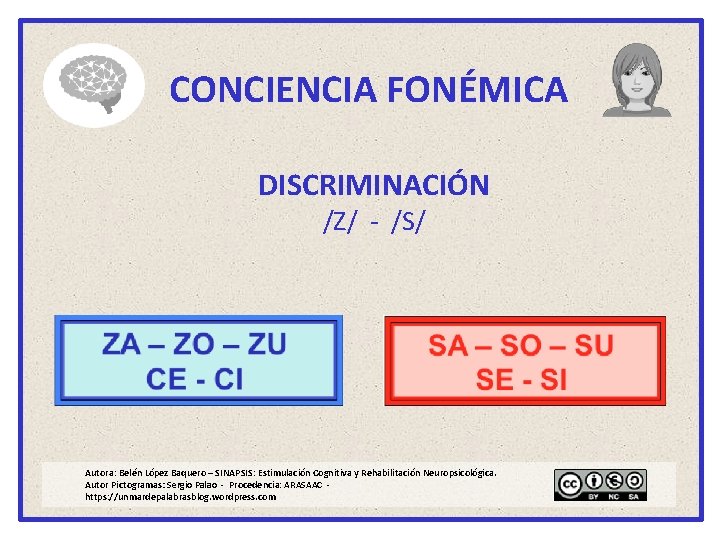 CONCIENCIA FONÉMICA DISCRIMINACIÓN /Z/ - /S/ Autora: Belén López Baquero – SINAPSIS: Estimulación Cognitiva