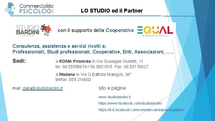 LO STUDIO ed il Partner con il supporto della Cooperativa Consulenza, assistenza e servizi