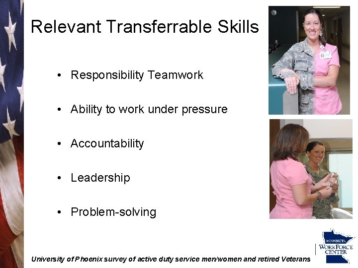 Relevant Transferrable Skills • Responsibility Teamwork • Ability to work under pressure • Accountability