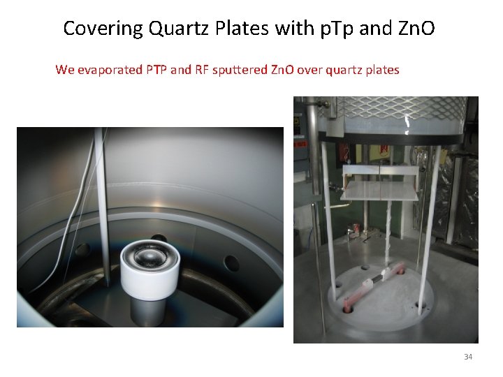 Covering Quartz Plates with p. Tp and Zn. O We evaporated PTP and RF