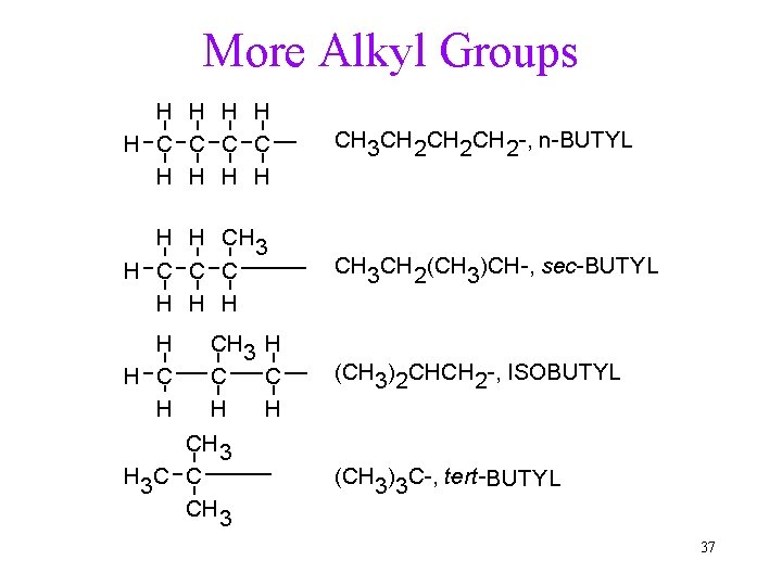 More Alkyl Groups H H H C C H H CH 3 CH 2