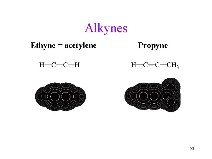 Alkynes Ethyne = acetylene Propyne 53 