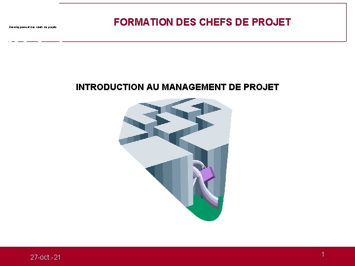 Développement des chefs de projets FORMATION DES CHEFS DE PROJET INTRODUCTION AU MANAGEMENT DE