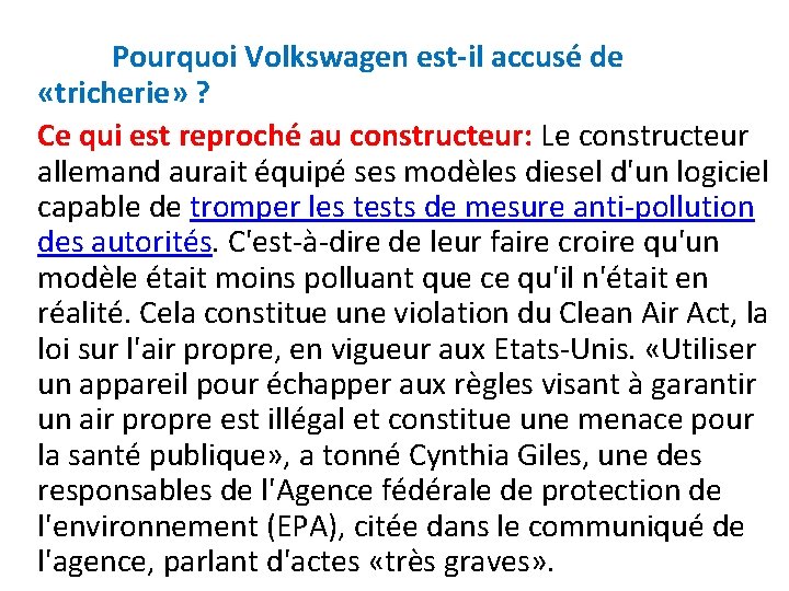 Pourquoi Volkswagen est-il accusé de «tricherie» ? Ce qui est reproché au constructeur: Le