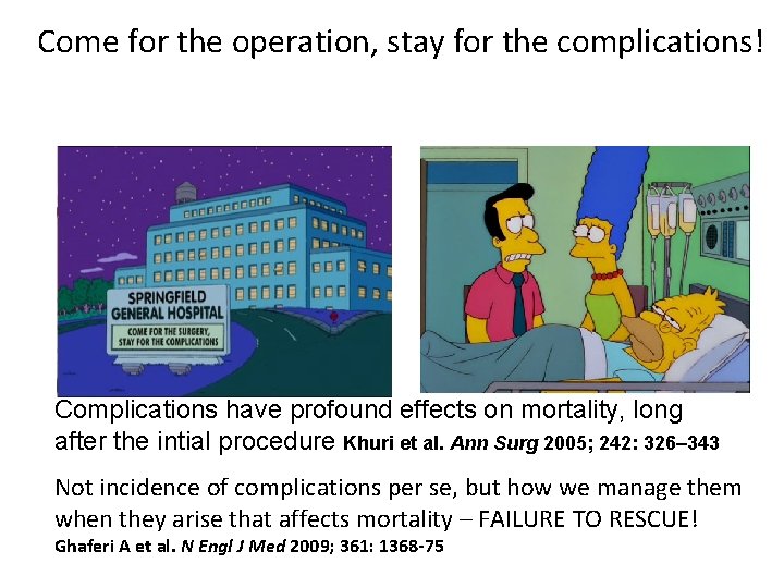 Come for the operation, stay for the complications! Complications have profound effects on mortality,