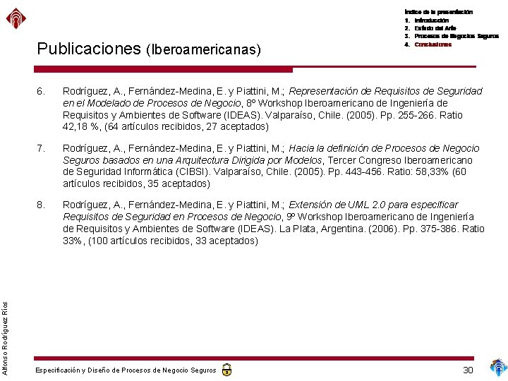 Alfonso Rodríguez Ríos Publicaciones (Iberoamericanas) 6. Rodríguez, A. , Fernández-Medina, E. y Piattini, M.