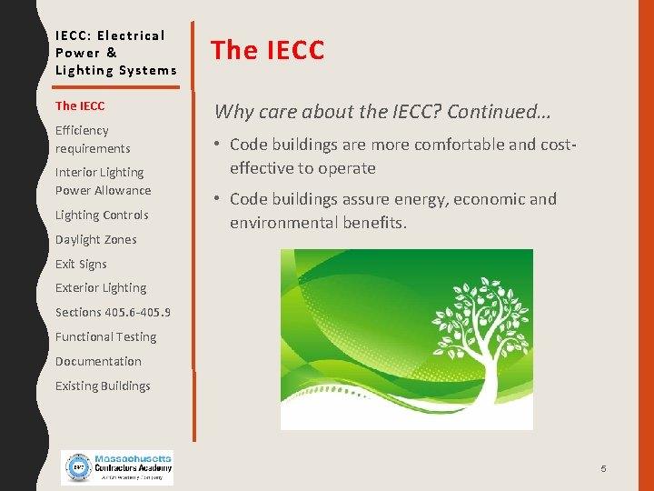 IECC: Electrical Power & Lighting Systems The IECC Why care about the IECC? Continued…
