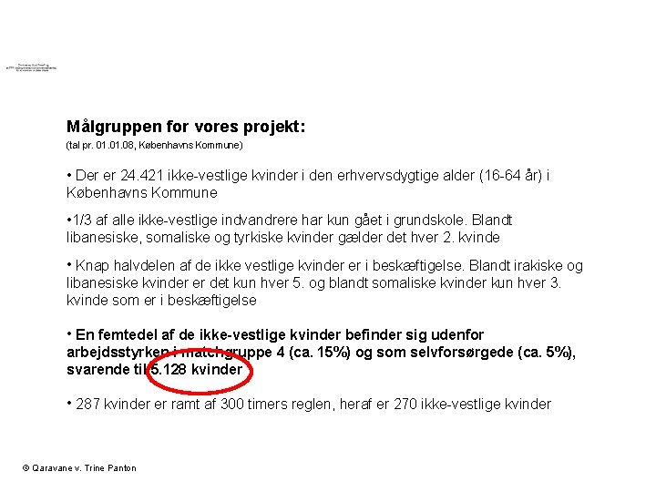 Målgruppen for vores projekt: (tal pr. 01. 08, Københavns Kommune) • Der er 24.