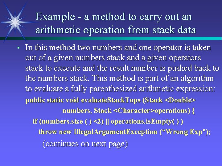 Example - a method to carry out an arithmetic operation from stack data §