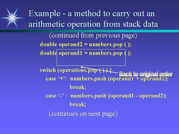 Example - a method to carry out an arithmetic operation from stack data (continued