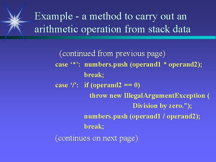 Example - a method to carry out an arithmetic operation from stack data (continued