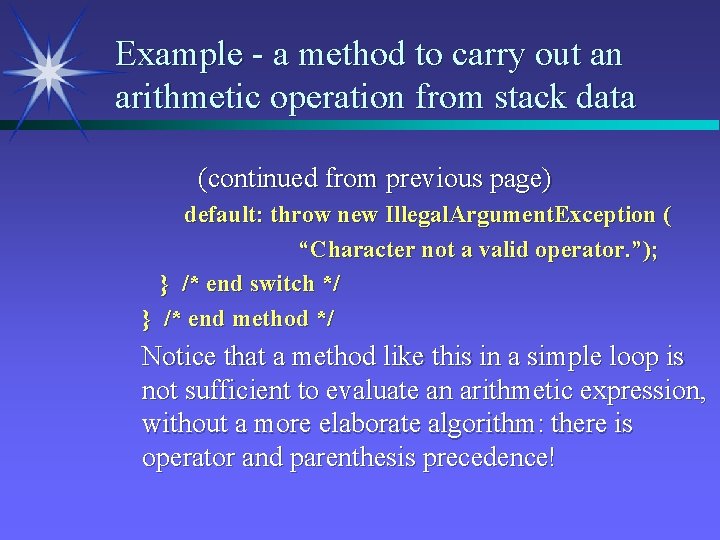 Example - a method to carry out an arithmetic operation from stack data (continued