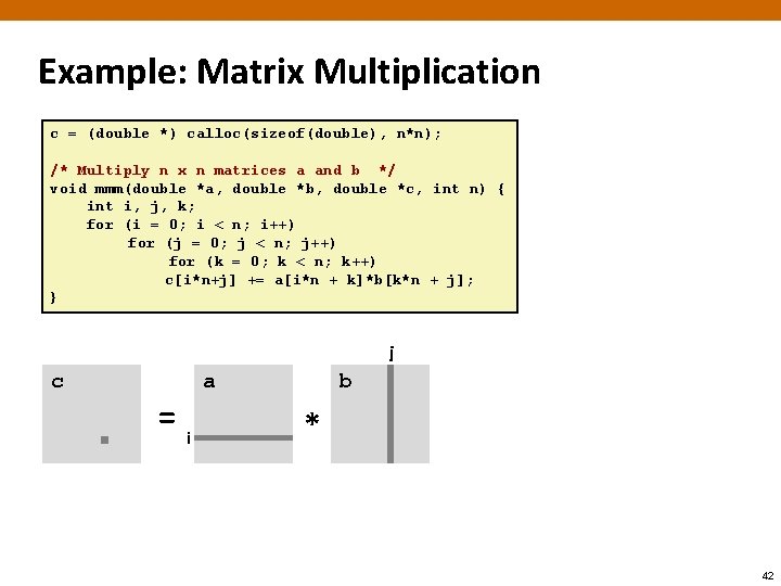 Example: Matrix Multiplication c = (double *) calloc(sizeof(double), n*n); /* Multiply n x n