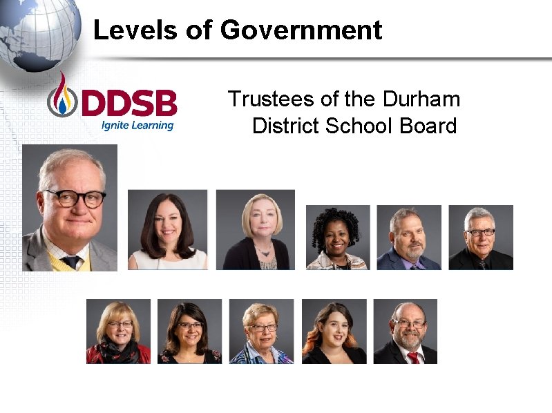 Levels of Government Trustees of the Durham District School Board 