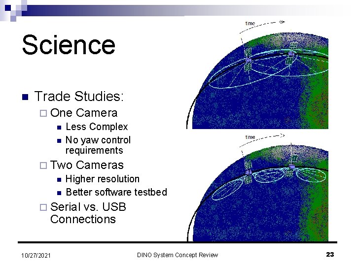 Science n Trade Studies: ¨ One Camera n Less Complex n No yaw control