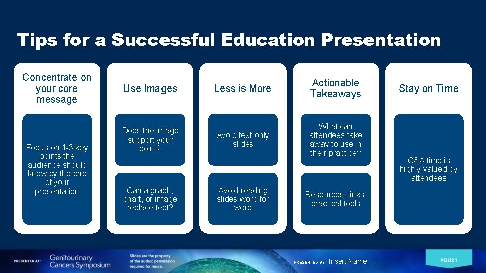 Tips for a Successful Education Presentation Concentrate on your core message Focus on 1 Tips for a Successful Education Presentation Concentrate on your core message Focus on 1