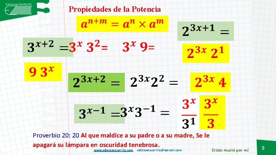 Propiedades de la Potencia Proverbio 20: 20 Al que maldice a su padre o