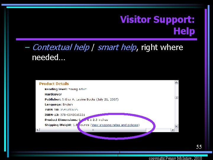 Visitor Support: Help – Contextual help / smart help, right where needed… 55 copyright