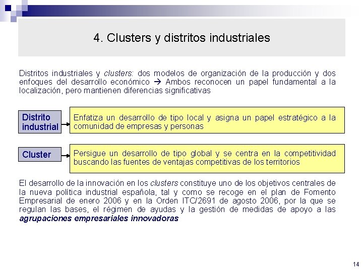 4. Clusters y distritos industriales Distritos industriales y clusters: dos modelos de organización de