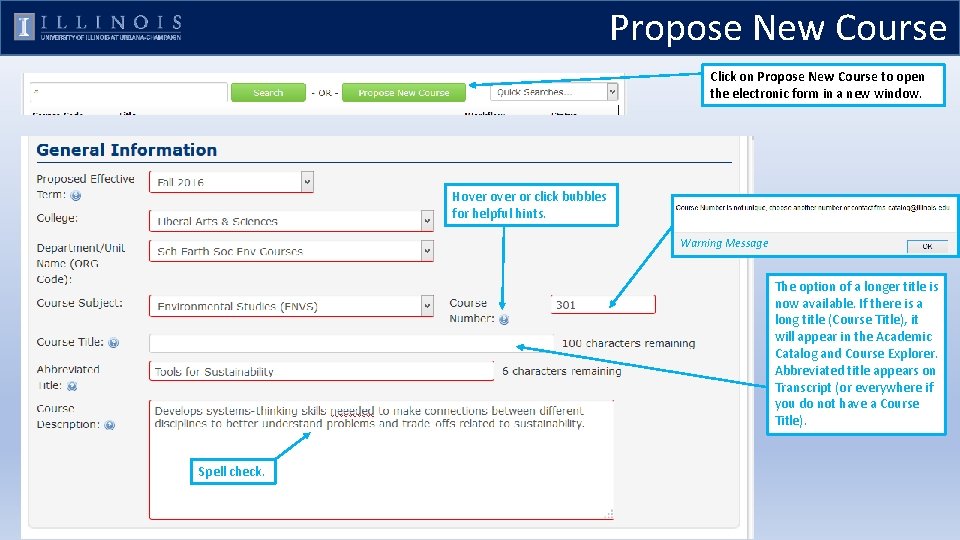 Propose New Course Click on Propose New Course to open the electronic form in