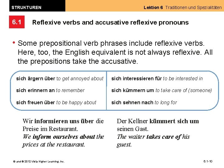 STRUKTUREN 6. 1 Lektion 6 Traditionen und Spezialitäten Reflexive verbs and accusative reflexive pronouns