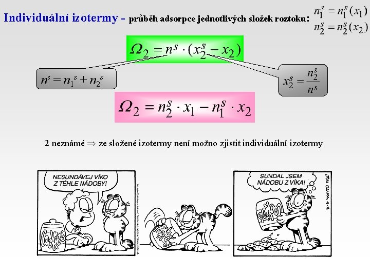 Individuální izotermy - průběh adsorpce jednotlivých složek roztoku: ns = n 1 s +