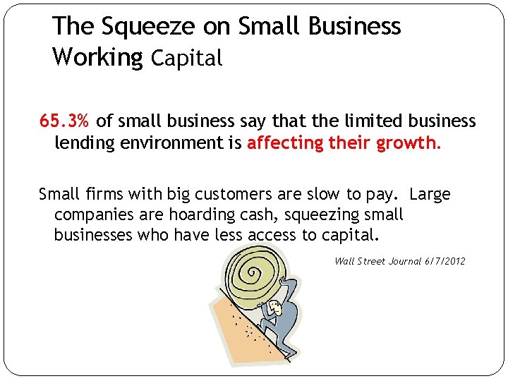 The Squeeze on Small Business Working Capital 65. 3% of small business say that The Squeeze on Small Business Working Capital 65. 3% of small business say that