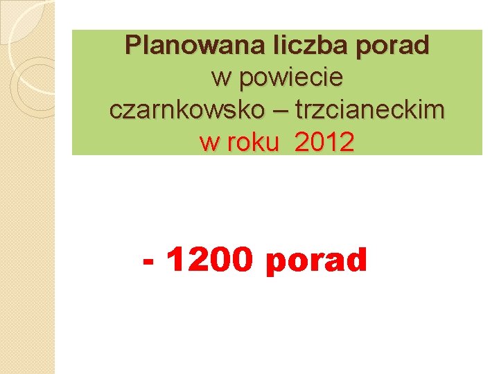 Planowana liczba porad w powiecie czarnkowsko – trzcianeckim w roku 2012 - 1200 porad